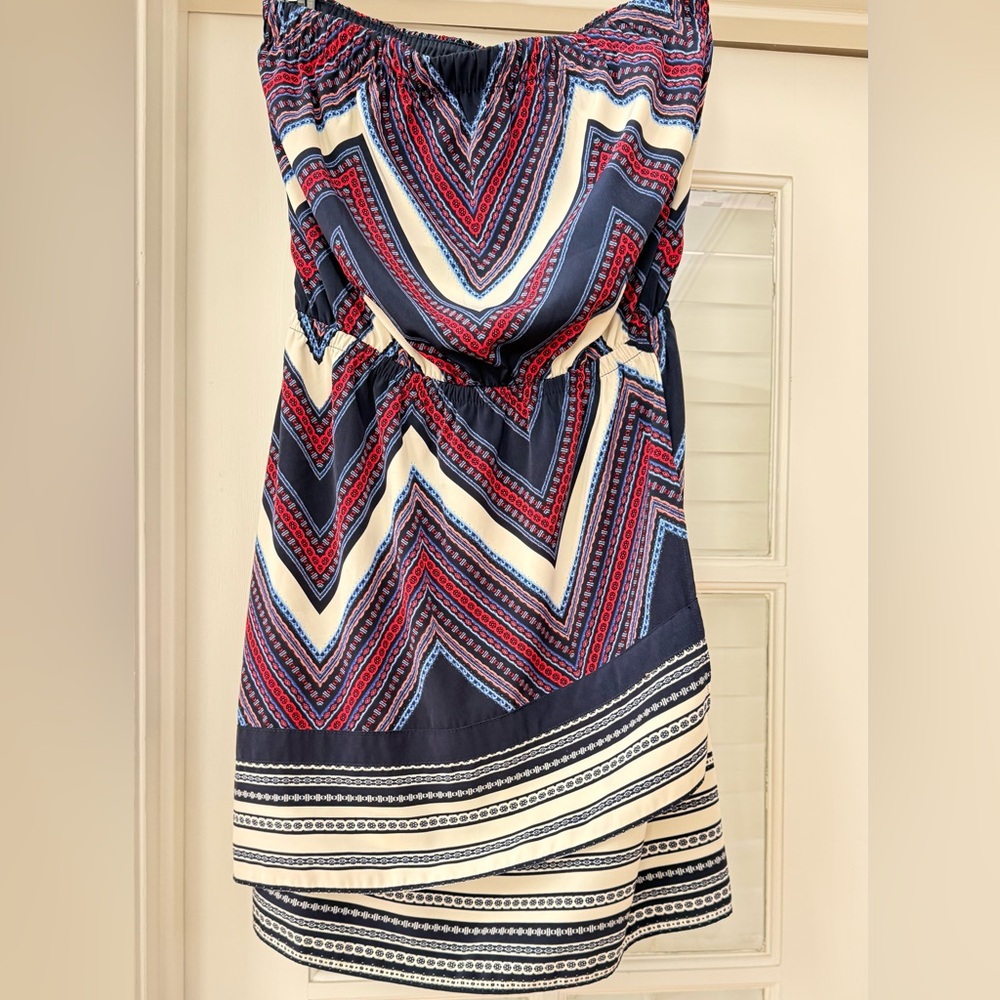 Express Scarf Herringbone Print Strapless Dress-Sz XS